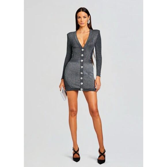 Retrofete Zem Dress in Metallic Black XL Ribbed Bodycon Cocktail - Picture 2 of 16